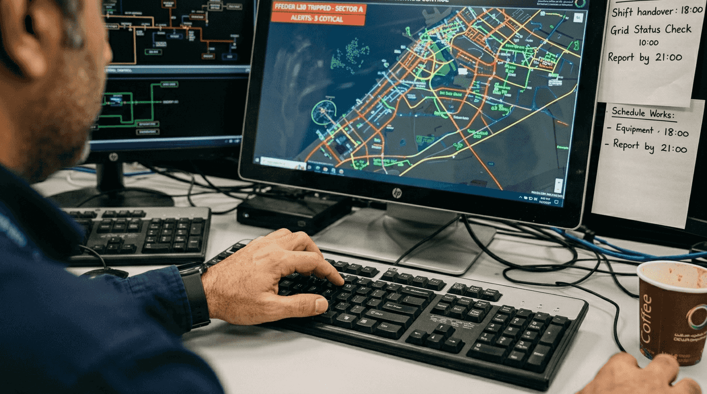 Control center worker reviewing automation dashboard