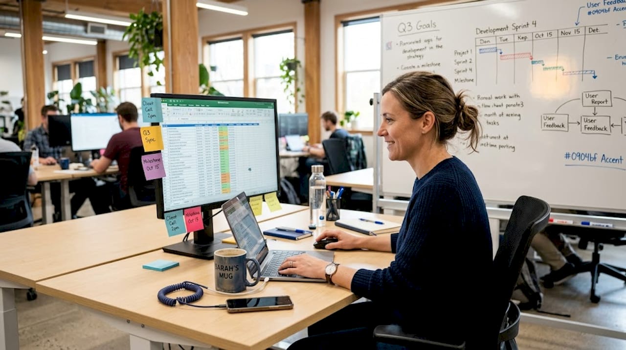 Project manager reviewing KPIs in office