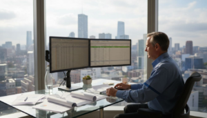Business analyst automating reporting in office