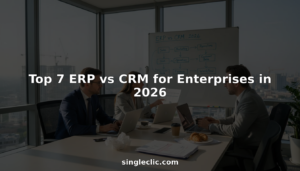 Team discussing ERP vs CRM strategy in office