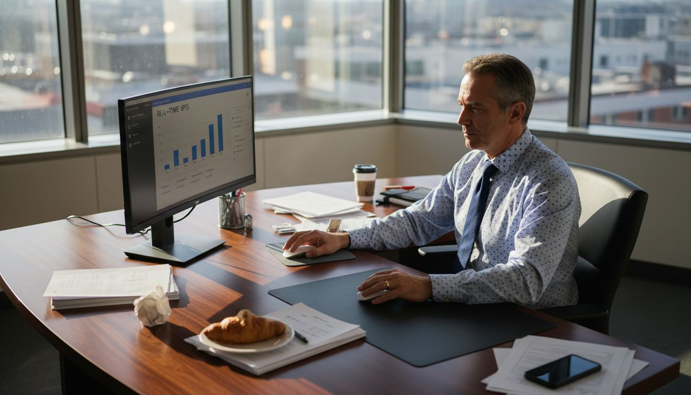 Business analyst using ERP KPI dashboard in office