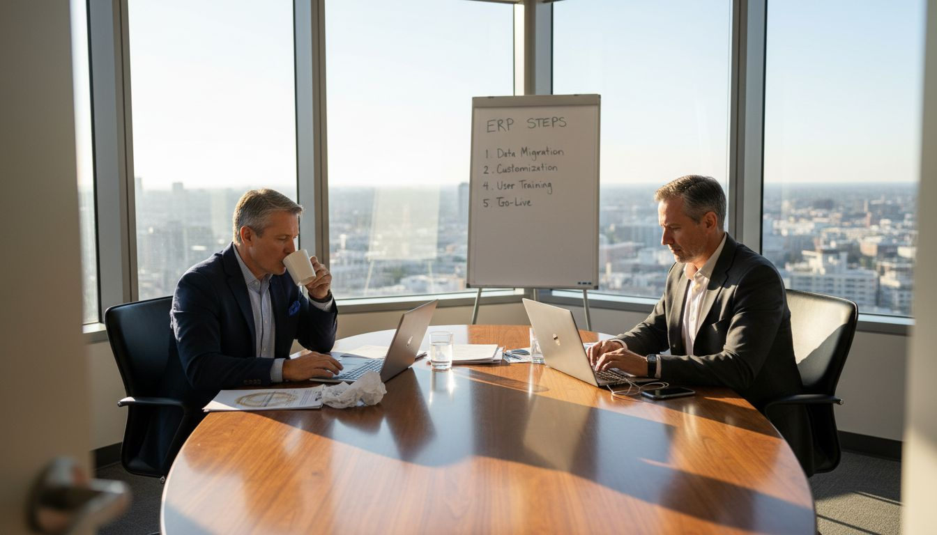 CTO and CIO planning ERP checklist in boardroom