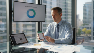 Executive using mobile solutions in office