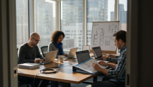 IT team working on cloud migration workflow