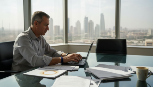 Project manager in office managing workflow