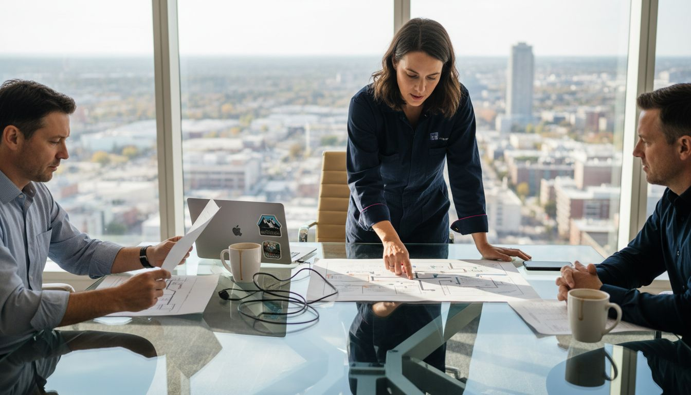 Business team collaborating on workflow process
