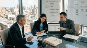 Business team discussing workflow automation project