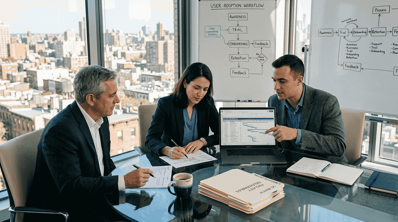 Business team discussing workflow automation project