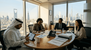 Team meeting in Saudi-UAE government office