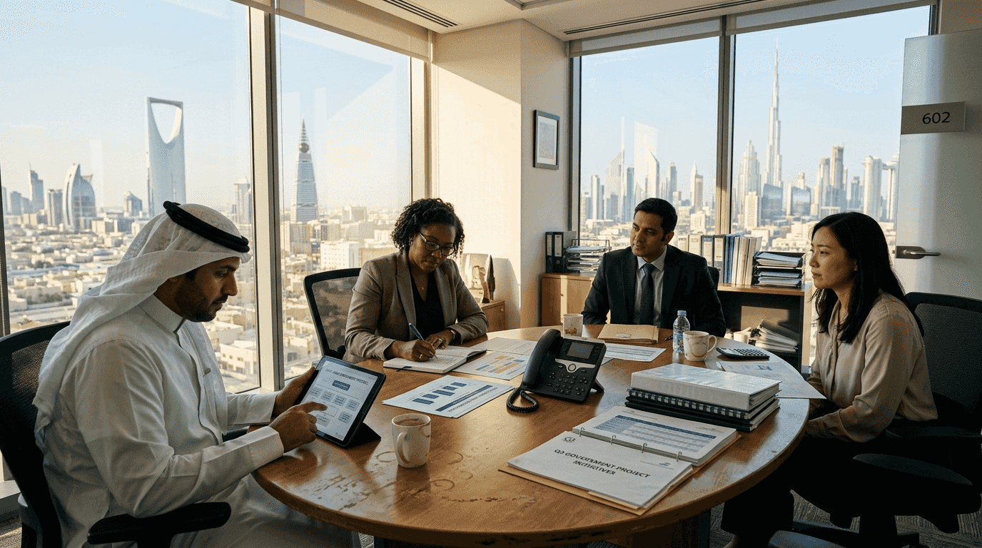Team meeting in Saudi-UAE government office