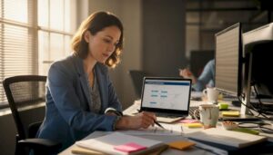 Professional reviews process automation checklist at desk