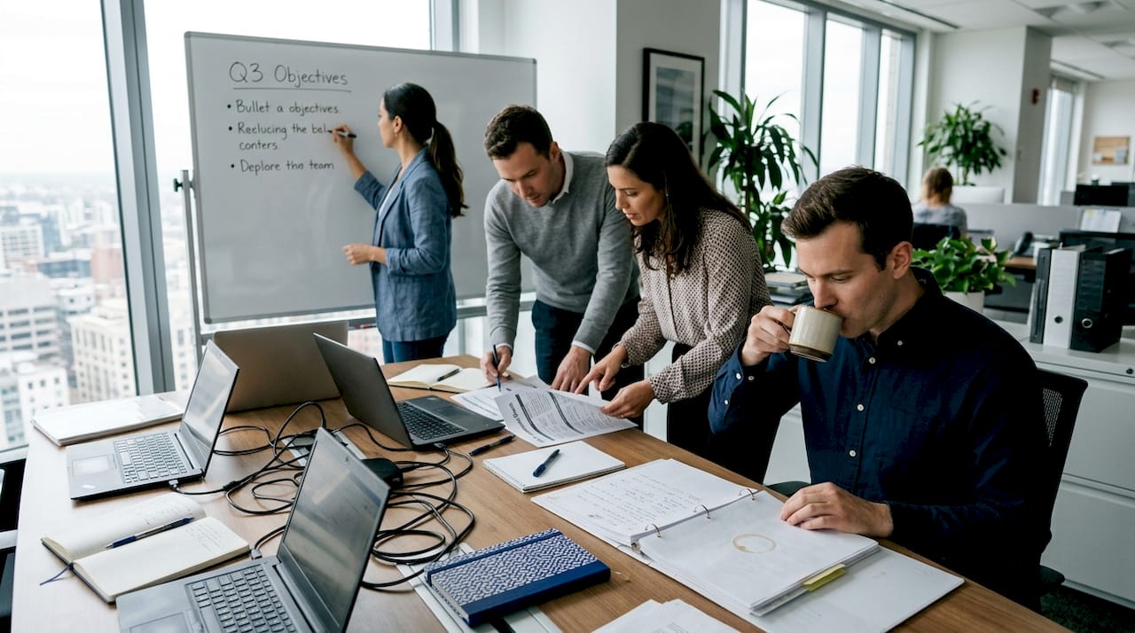 Team preparing workflow in office meeting