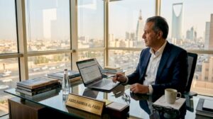 CEO reviewing data governance in office