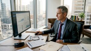 Business leader viewing workflow dashboard