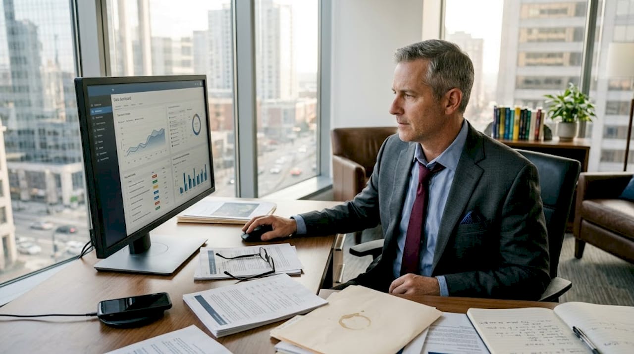 Business leader viewing workflow dashboard