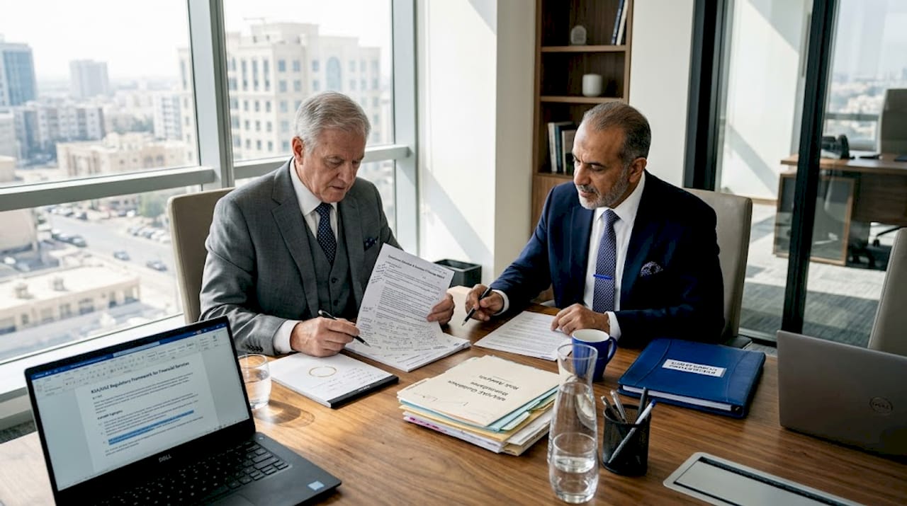 Executives reviewing business-IT compliance checklist