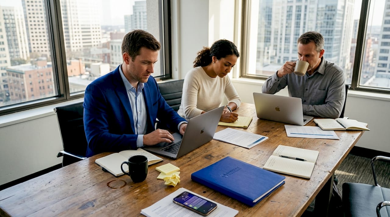 Business team using automation in bright office