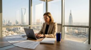 Businesswoman working on agility strategy in Riyadh office