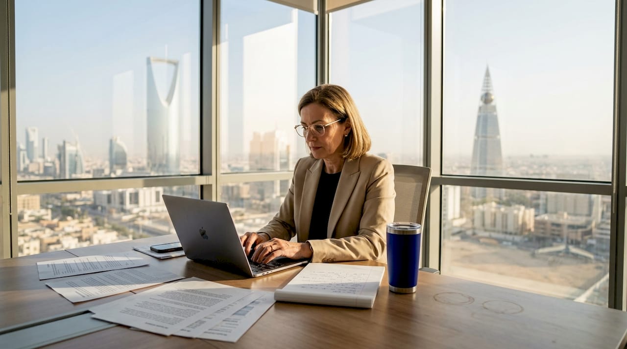 Businesswoman working on agility strategy in Riyadh office