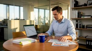 Project manager reviewing timeline and documents