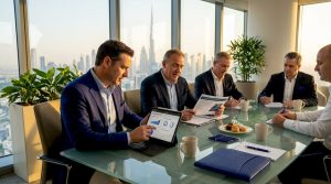 Executives reviewing transformation governance KPIs