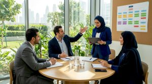MENA executives brainstorming around a conference table