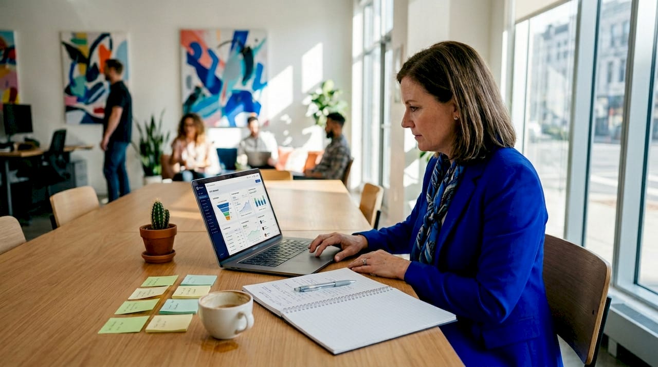 Business analyst using crm platform in modern office