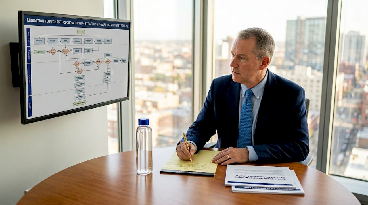 IT leader reviews cloud migration flowchart