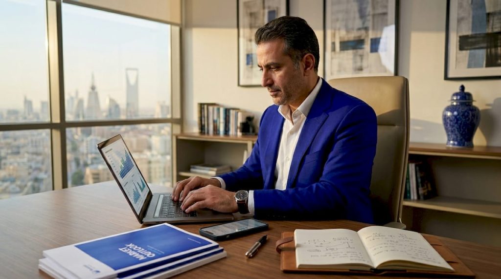 Middle Eastern executive working on enterprise agility