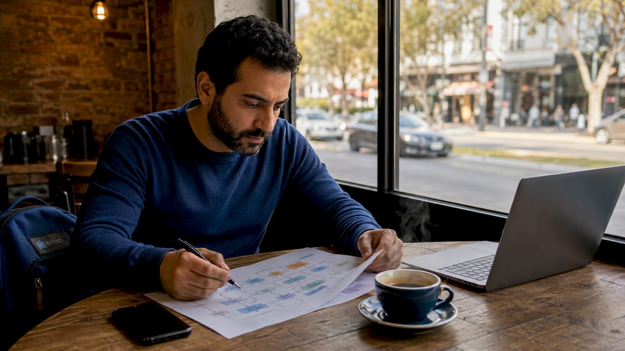 IT leader reviewing SOA design flowchart