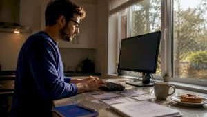 Software engineer working with API references at desk