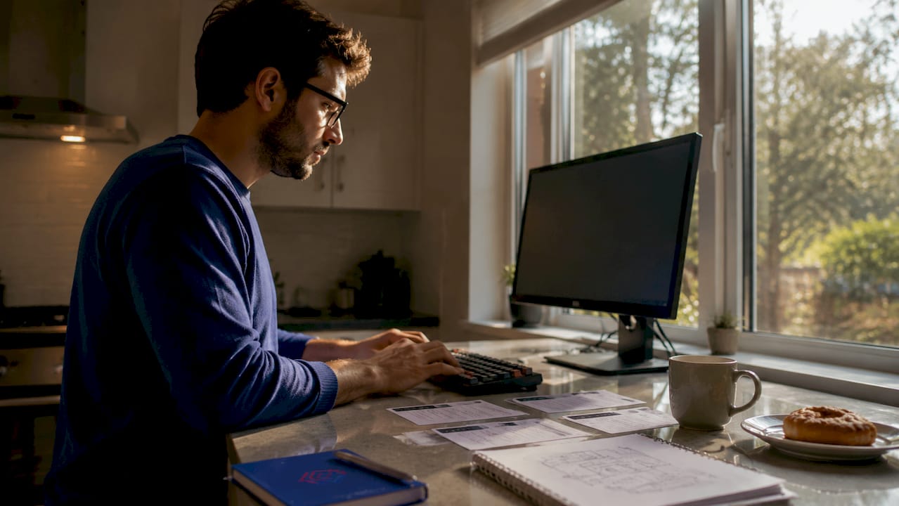 Software engineer working with API references at desk