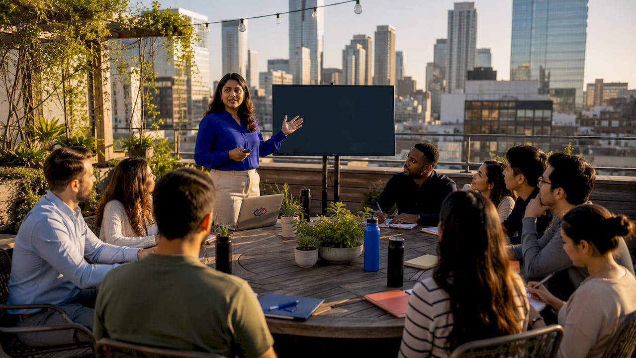 Business consultant leading user adoption training session