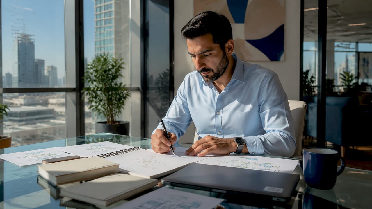 Middle Eastern IT professional reviewing API documents