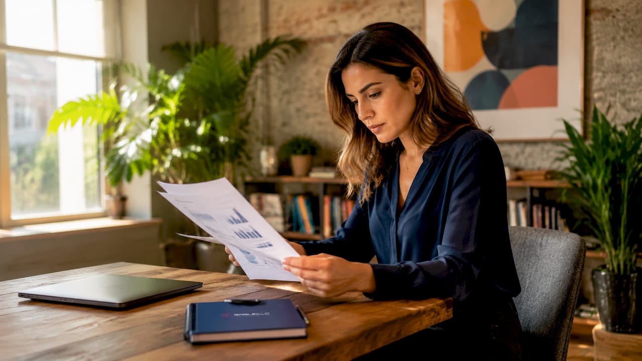 Business analyst reviewing ERP platform documents