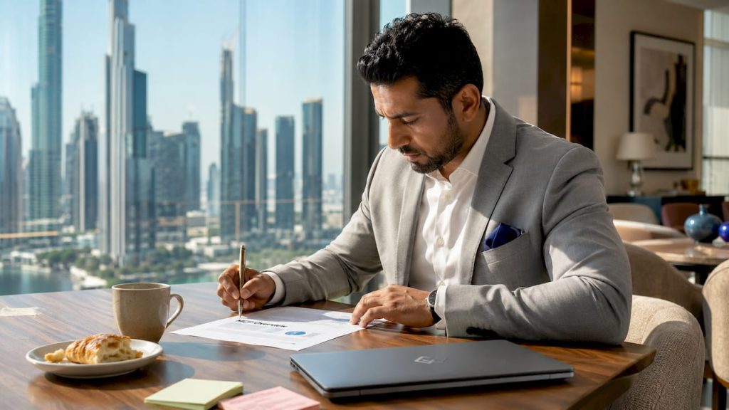 Business leader reading MCP protocol document in office