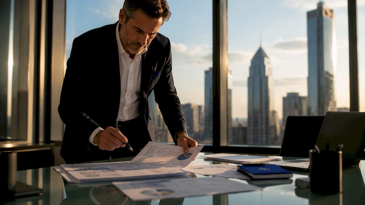 C-suite leader reviewing AI transformation documents