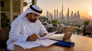 UAE project manager reviewing Dynamics 365 documents