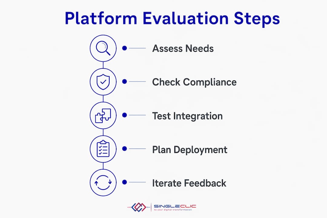 Infographic showing platform evaluation steps in sequence