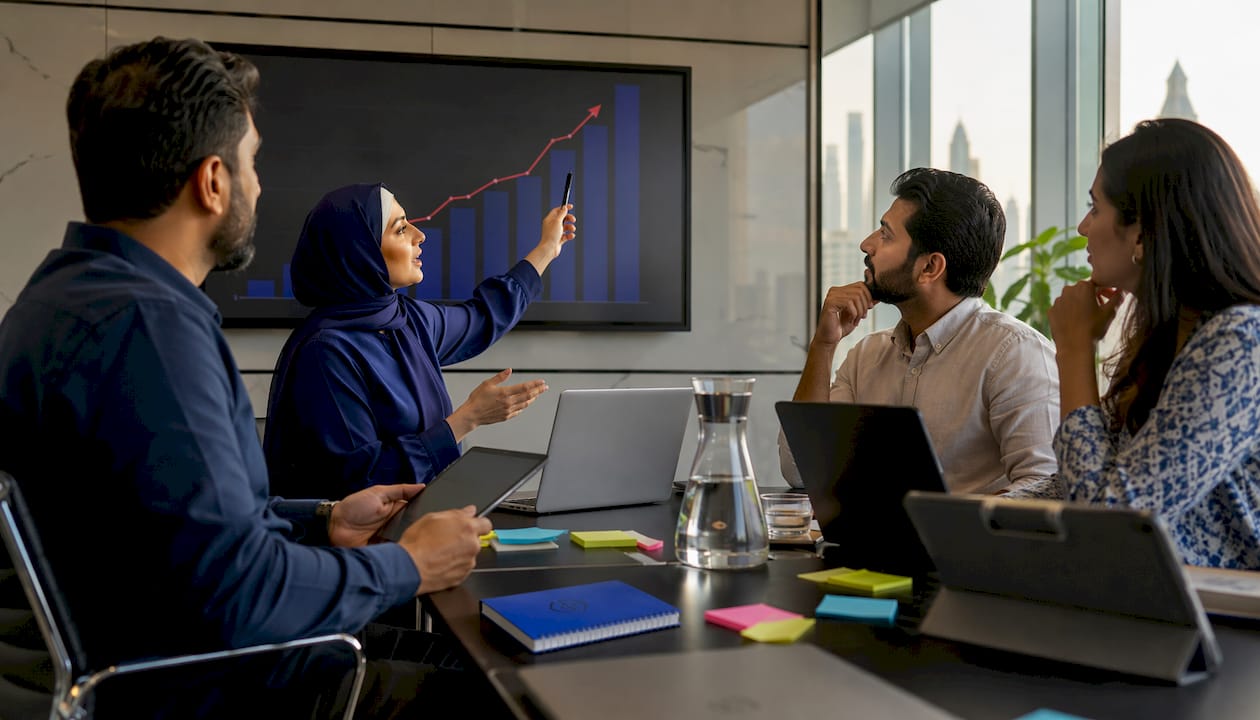 Professionals discussing UAE market growth