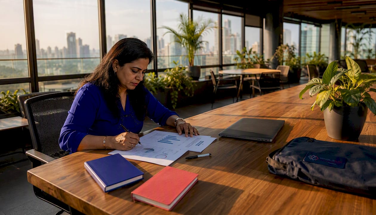 Project manager reviewing change management documents
