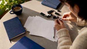 Hands tagging digital cost labels on USB drives