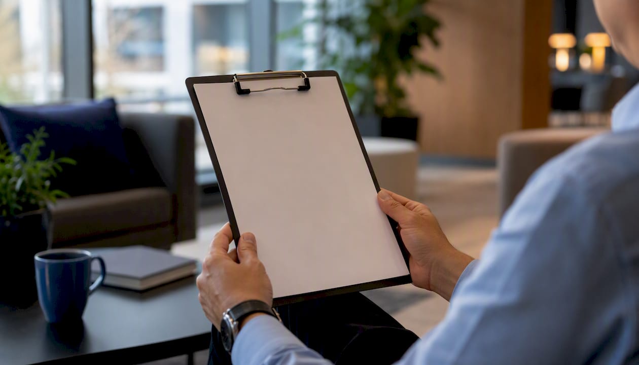 Hands holding clipboard with project checklist