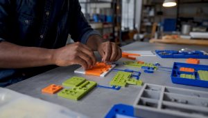 Hands assembling low-code app components