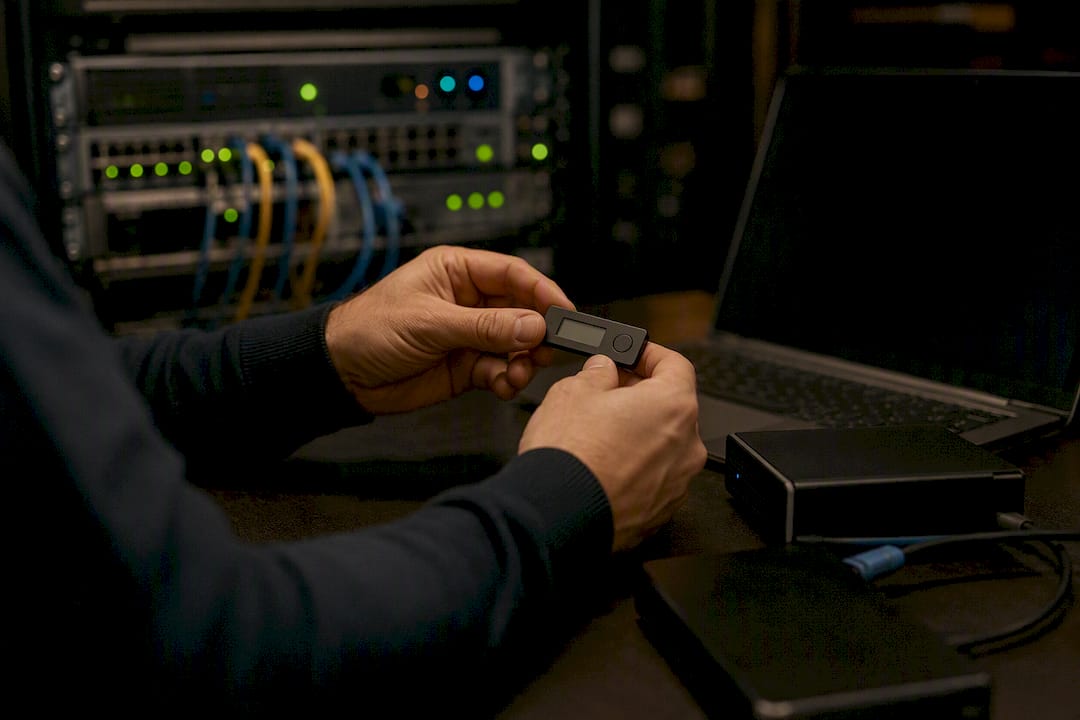 Hands holding hardware security token