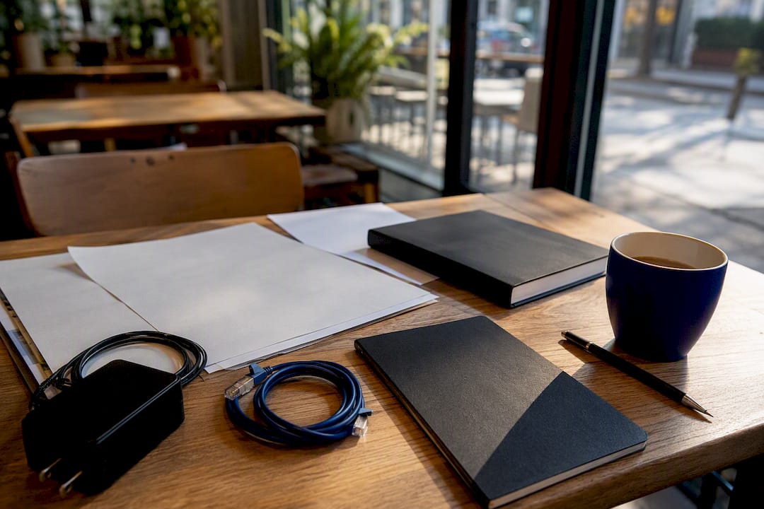 Workspace with technical accessories symbolizing implementation planning