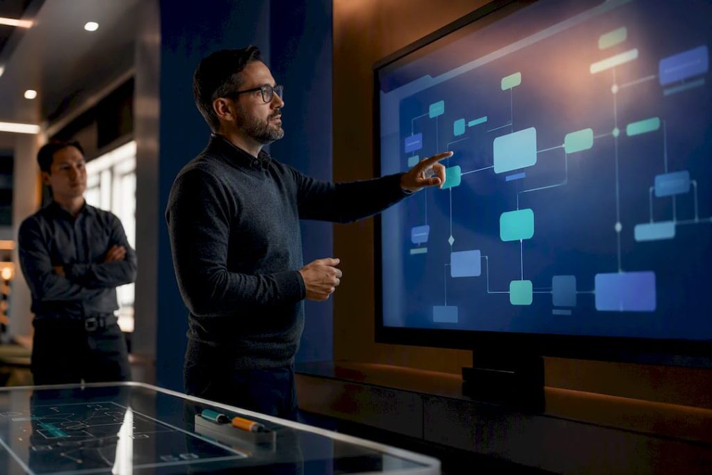 Enterprise team reviewing an AI agent workflow