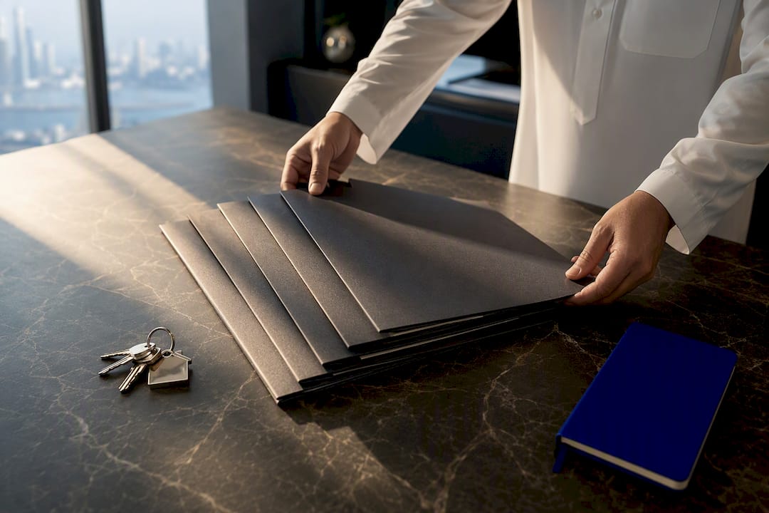 Property manager organizing lease contract folders