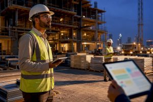 Construction supervisors reviewing site operations