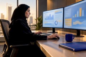 Controller reviewing project accounting data